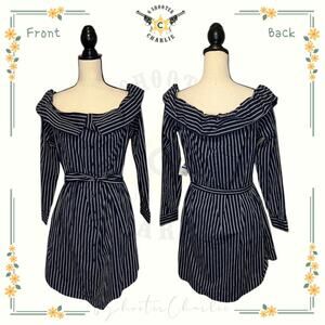NWT Kensie Women's Size XL Oxford Shirting Stripe Off Shoulder Dress 100% Cotton